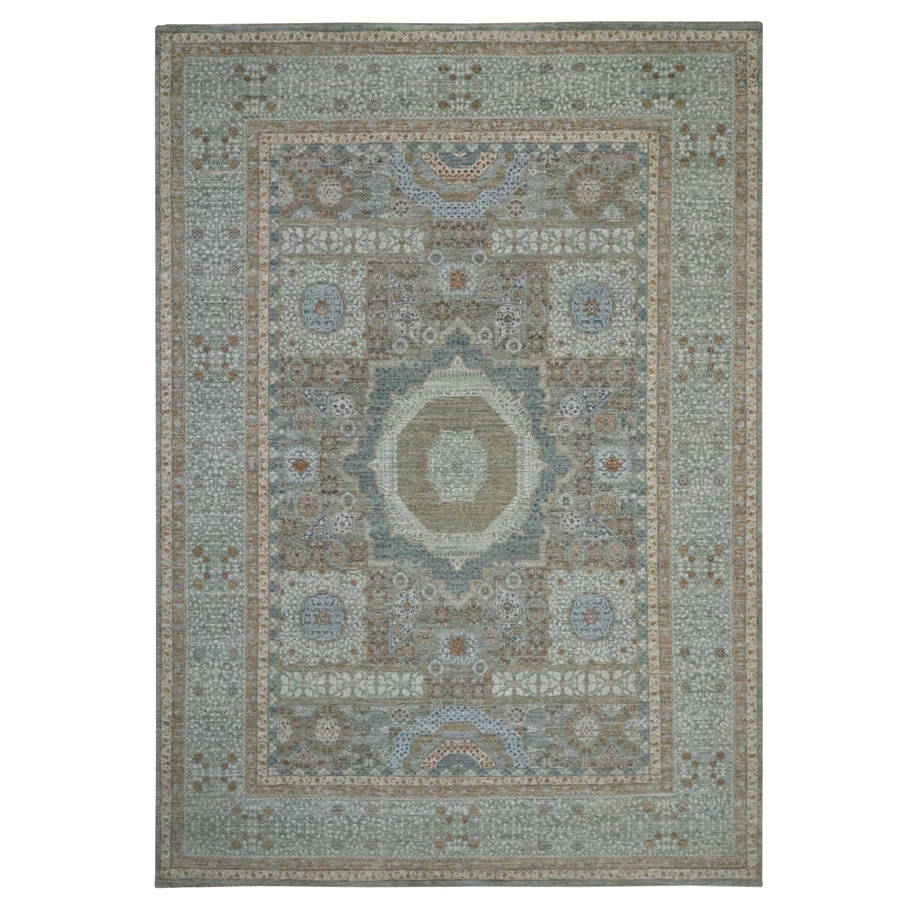 Pistachio Green, Hand Knotted, Pre Historic 14th Century Influence, Mamluk Design, Natural Dyes, Pure Wool, Oriental Rug